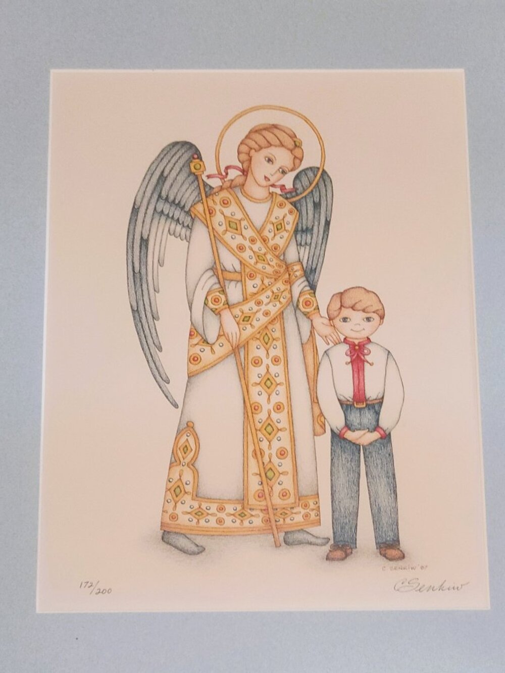 Christina Senkiw Framed Limited Edition Guardian Angel & Child Print -1987 - Boy